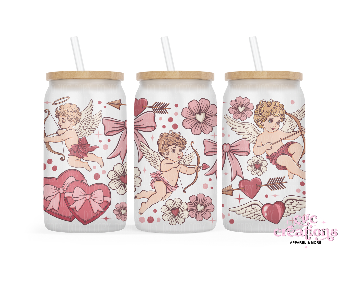 Cupid Collage 16oz Glass Cup With Lid