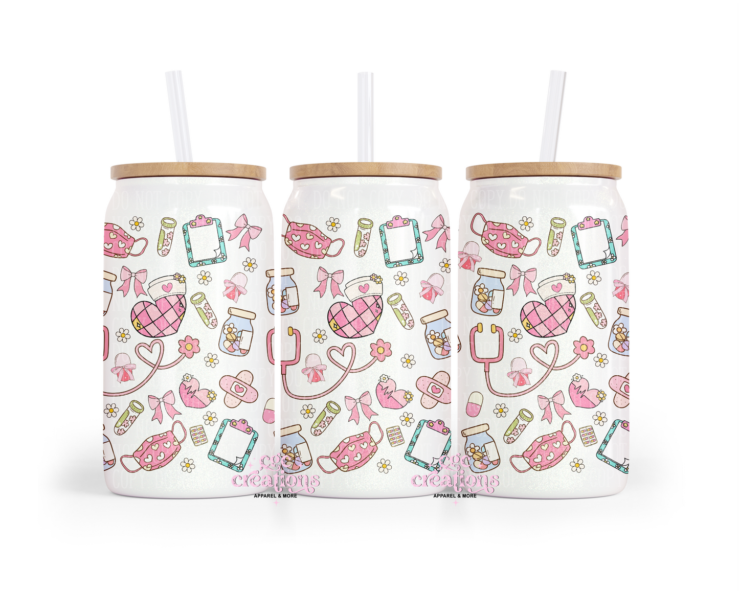 Retro Nurse 16oz Glass Cup With Lid