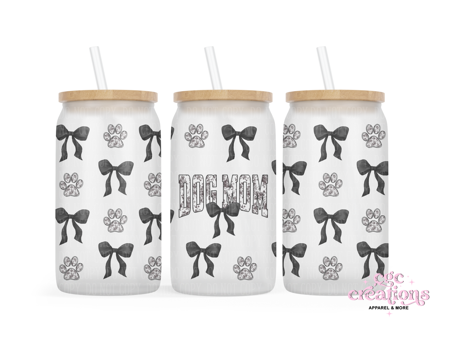 Dog Mom Floral Toile Coquette 16oz Glass Cup With Lid