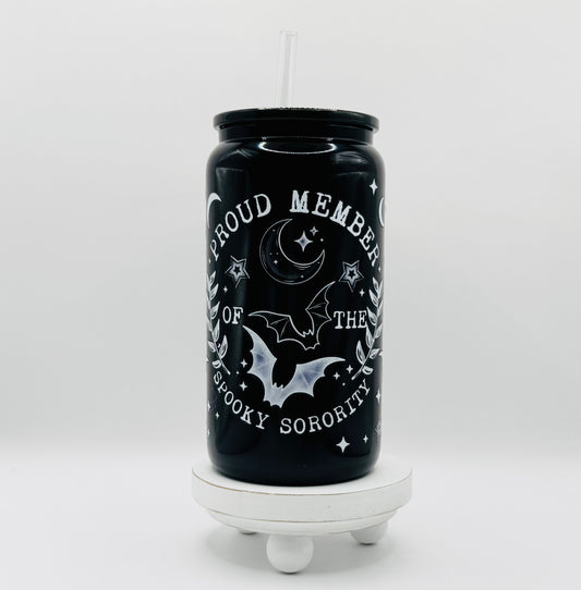 Spooky Sorority 16oz Glass Cup With Lid