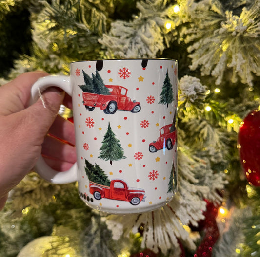 Red Truck Rustic Style 15 oz Ceramic Coffee Mug