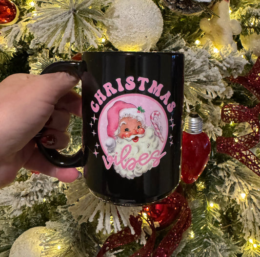Christmas Vibes Black 15 oz Ceramic Coffee Mug