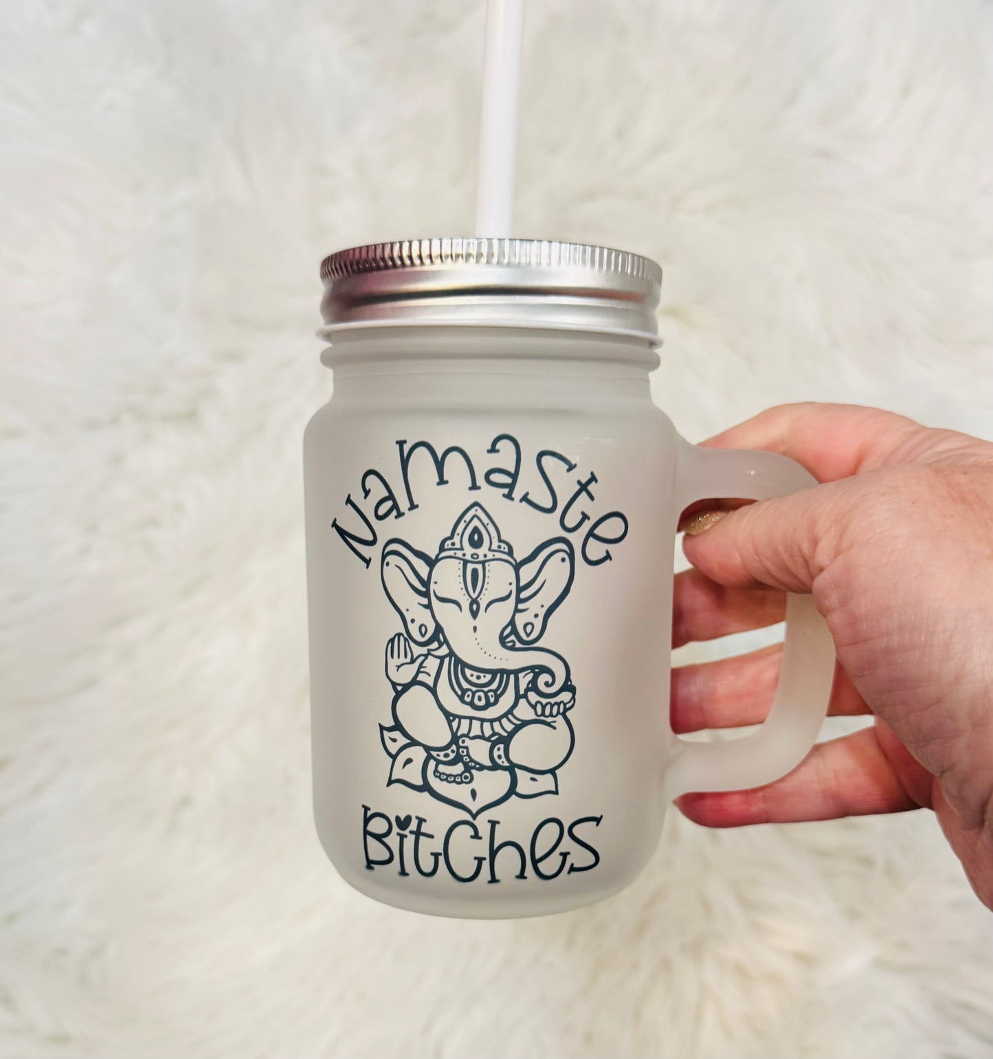 Namaste bitches 12 oz Mason Jar Glass Cup
