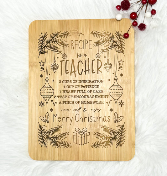 Christmas Teacher Laser Engraved Bamboo Cutting Board