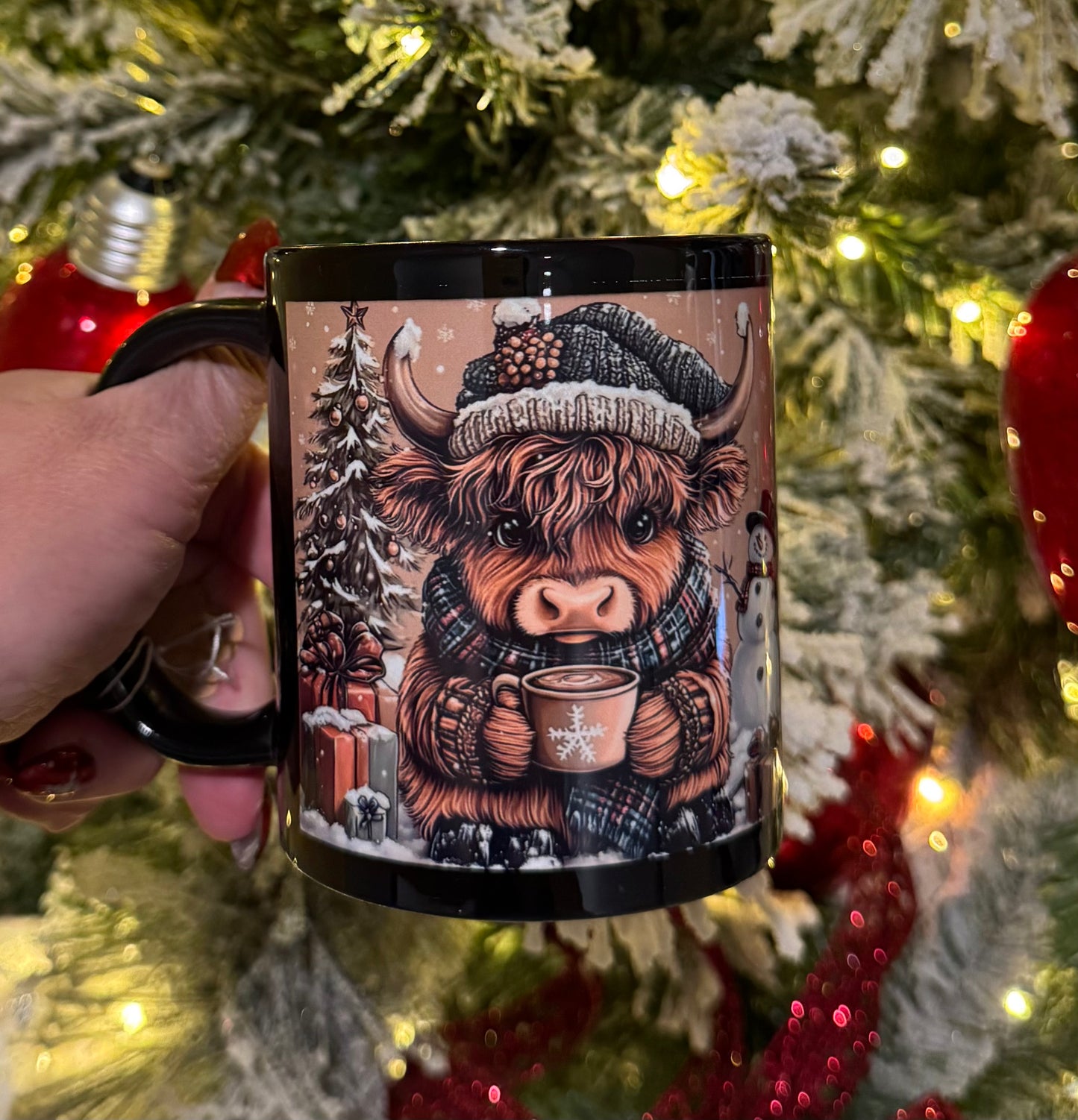 Christmas Cow Black 11 oz Ceramic Coffee Mug