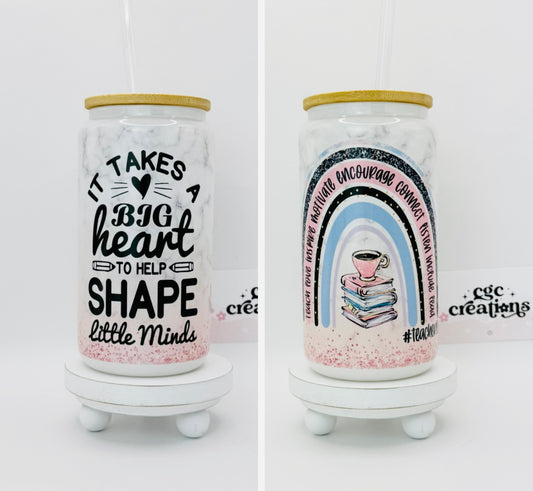 Teacher Cup 16oz Glass Cup With Lid