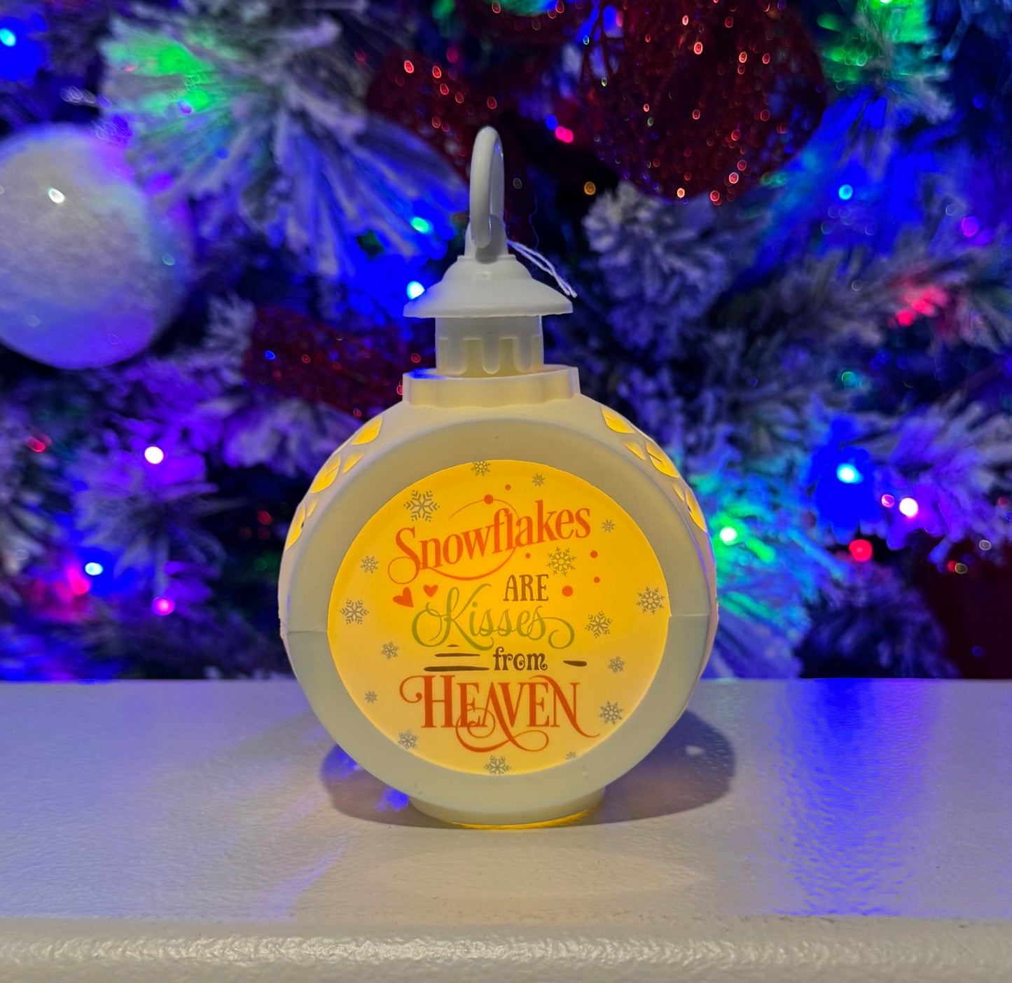 Snowflakes Are Kisses From Heaven Memorial Lantern- White Colored Writing