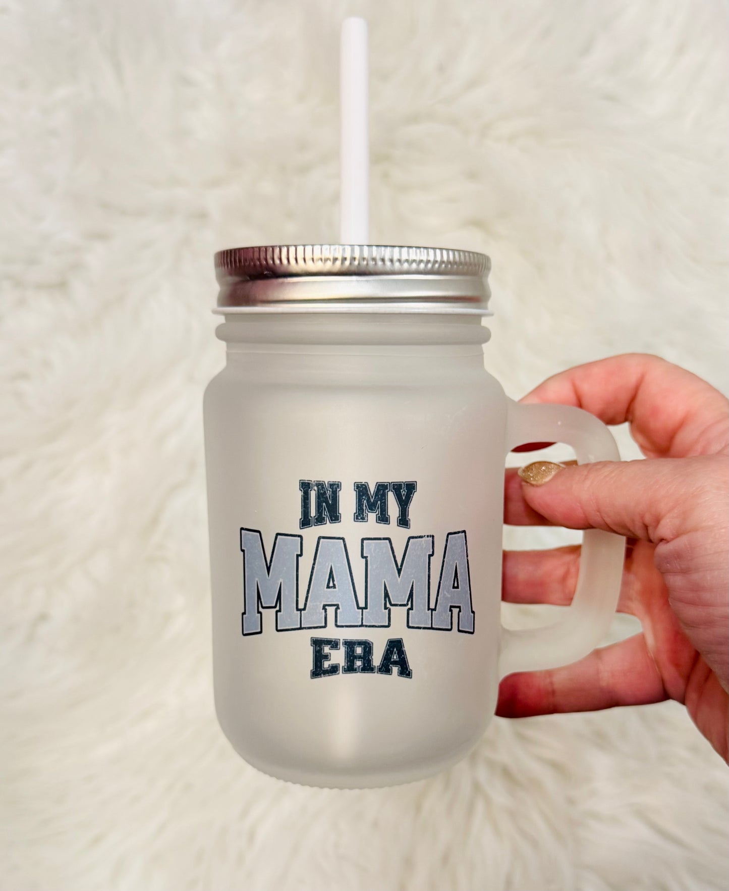 In my mama era, 12 oz Mason Jar Glass Cup