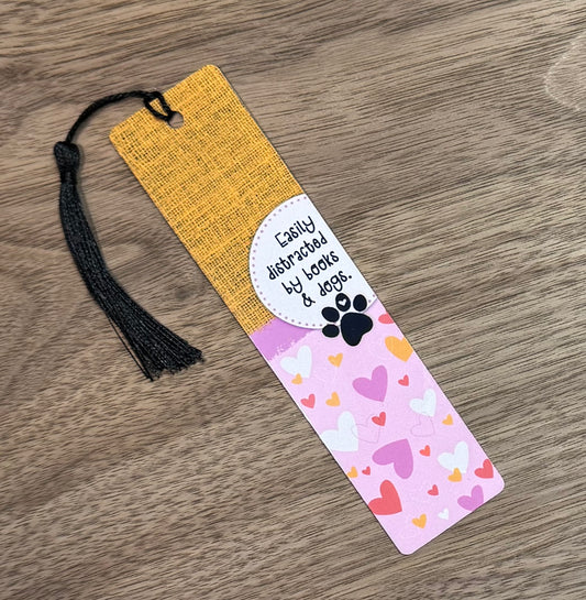 Easily Distracted By Books & Dogs-Pink Aluminum Bookmark
