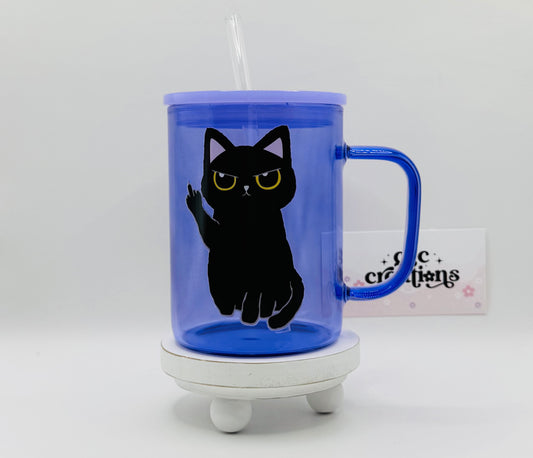 Cheeky Cat 17 oz Glass Cup With Handle