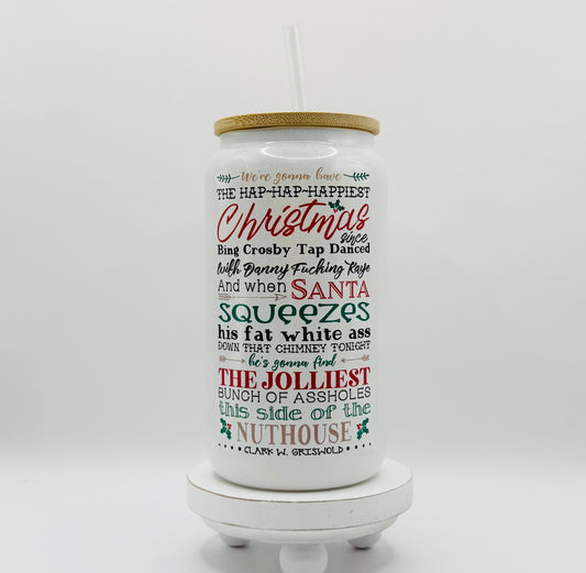 The Hap Hap Happiest 16oz Glass Cup With Lid