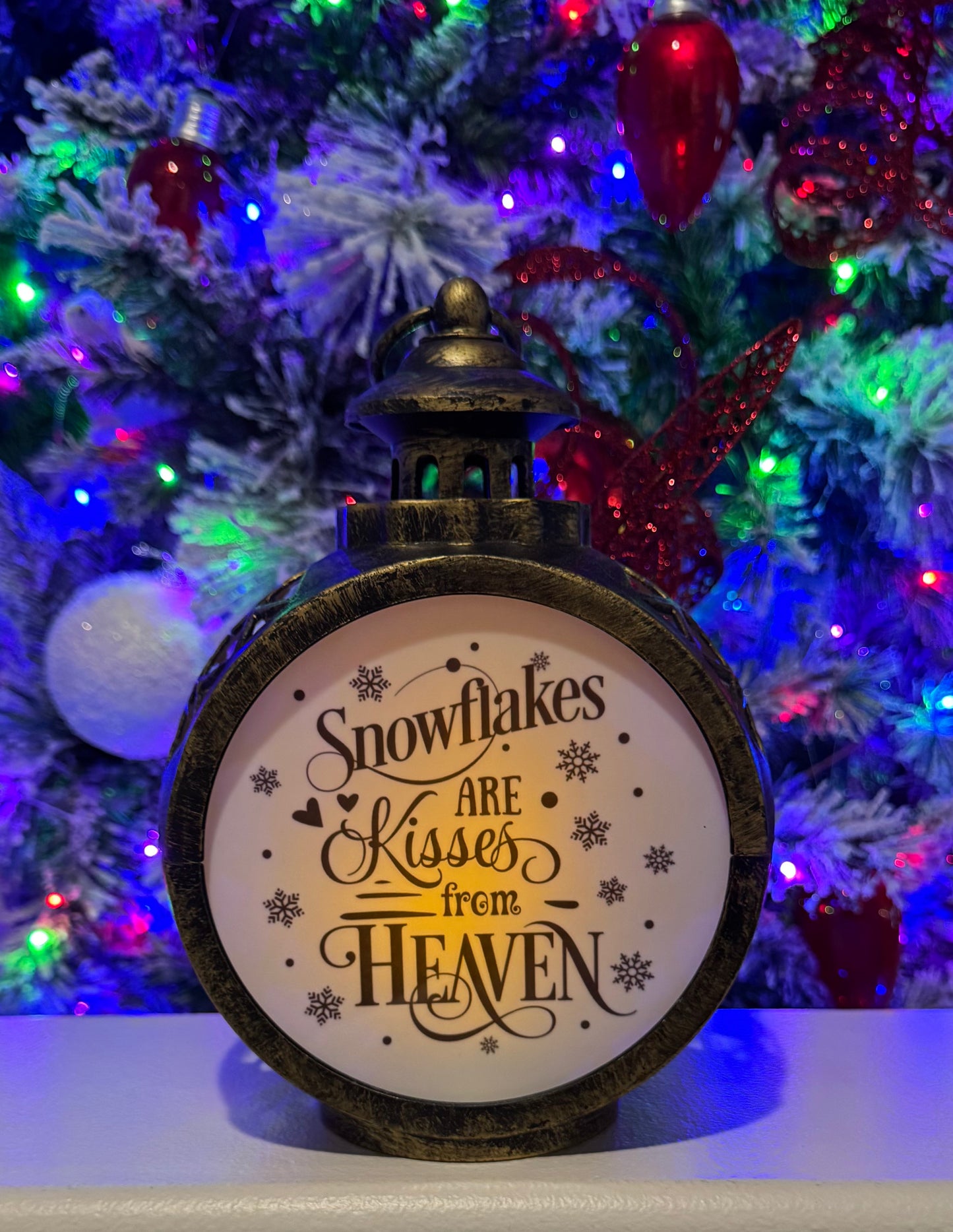 Large - Snowflakes Are Kisses From Heaven Memorial Lantern- Brown