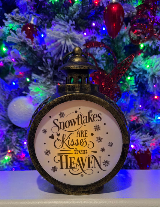 Large - Snowflakes Are Kisses From Heaven Memorial Lantern- Brown