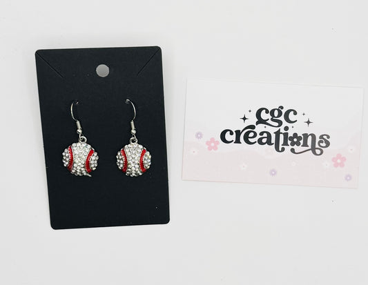 Rhinestone Baseball Novelty Earrings