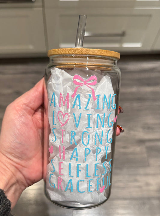 Amazing Mother 16oz Glass Cup With Lid