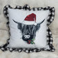 Highland Cow Christmas Black Plaid Trim Pillow