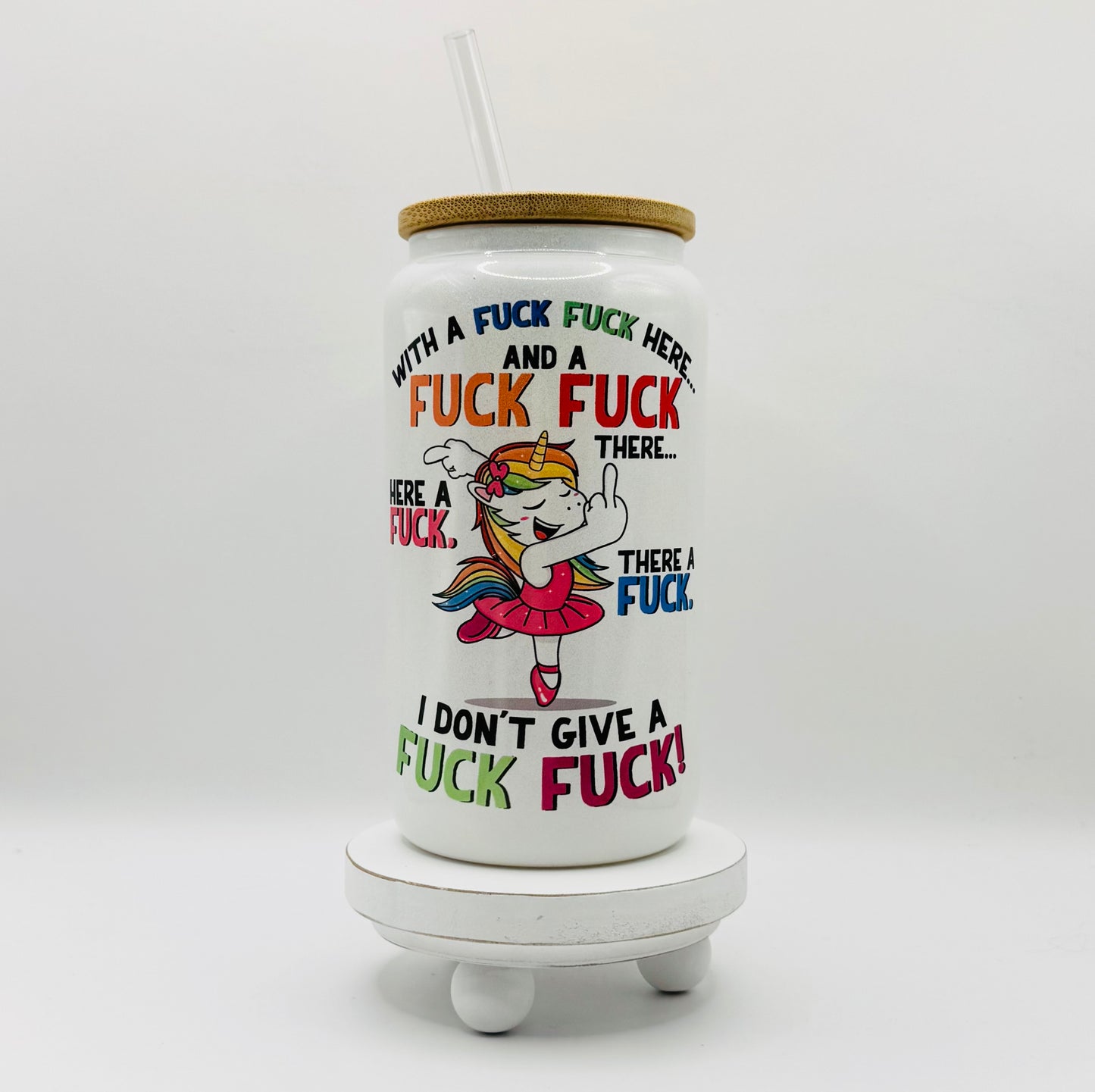 With A Fuck Fuck Here 16oz Glass Cup With Lid