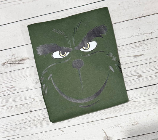 MILITARY GREEN CREWNECK- Mean One Merry Face Crewneck Sweatshirt