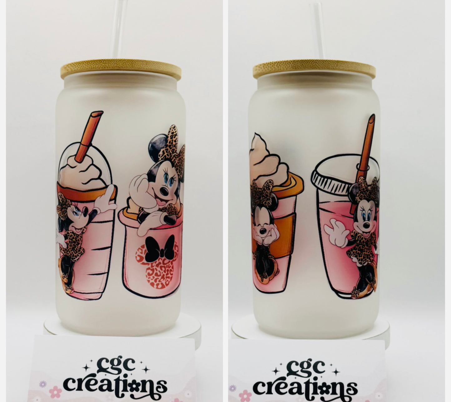 Cute Mouse 16oz Glass Cup With Lid