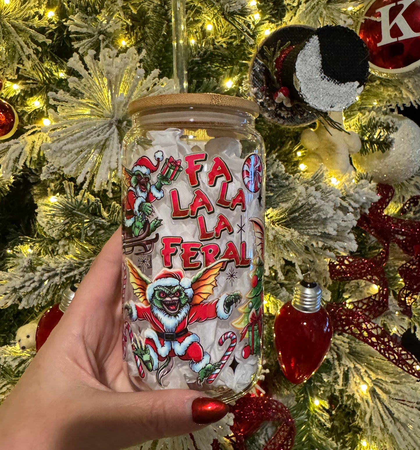 Fa La La La Feral 16oz Glass Cup With Lid