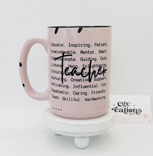 Teacher Definition Rustic Pink 15 oz Ceramic Coffee Mug