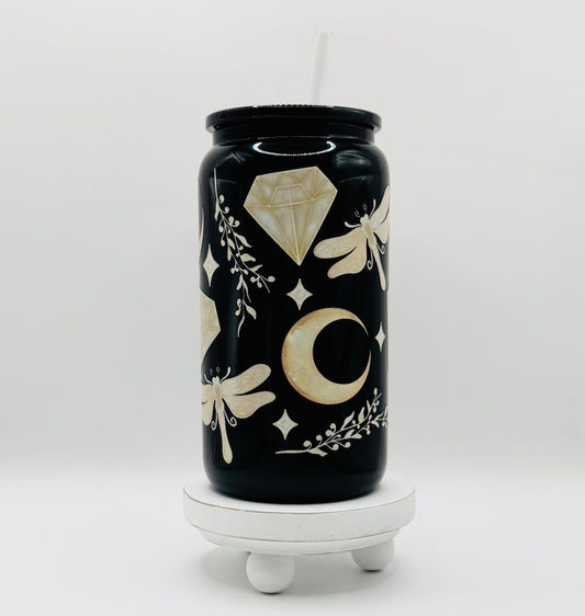 Crystals And Butterfly's 16oz Glass Cup With Lid