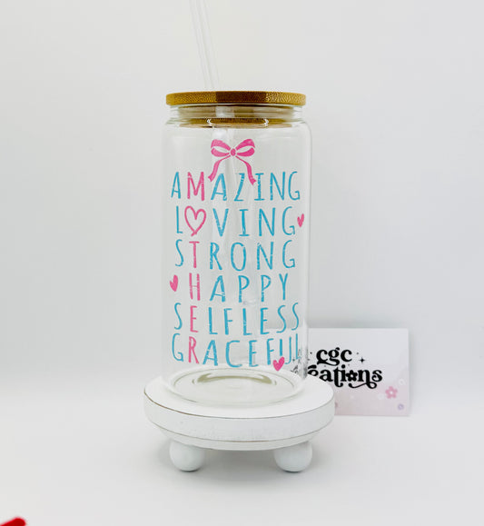 Amazing Mother 16oz Glass Cup With Lid