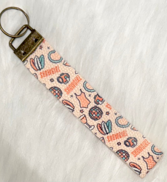 Showgirl Canvas Keychain Wristlet- Bronze Hardware