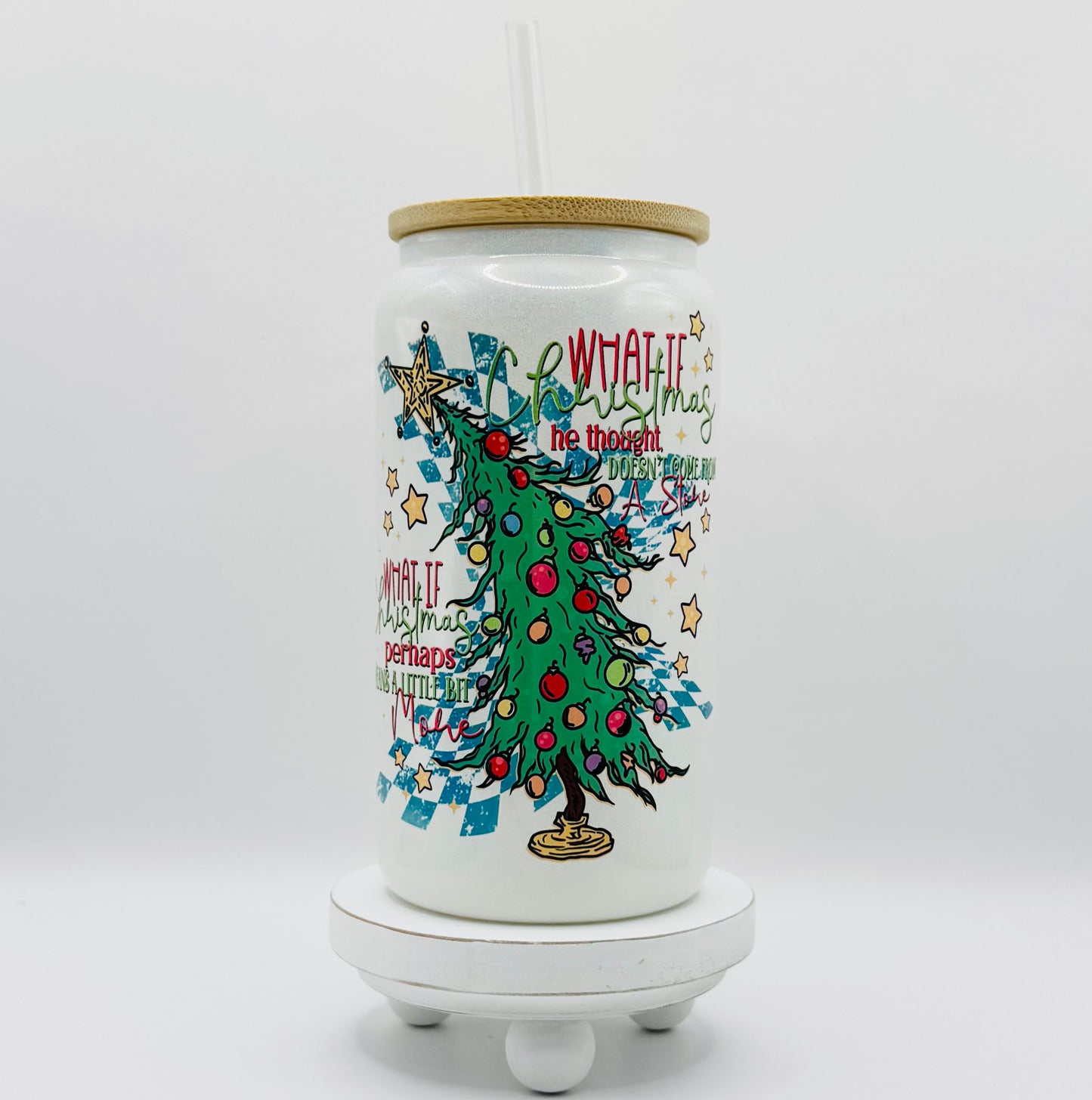 What If Christmas 16oz Glass Cup With Lid