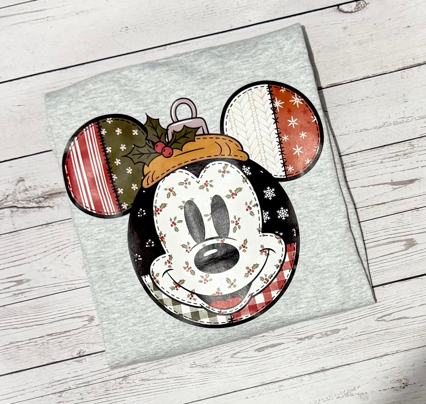 ASH GREY CREWNECK-Mouse Ornament Crewneck Sweatshirt