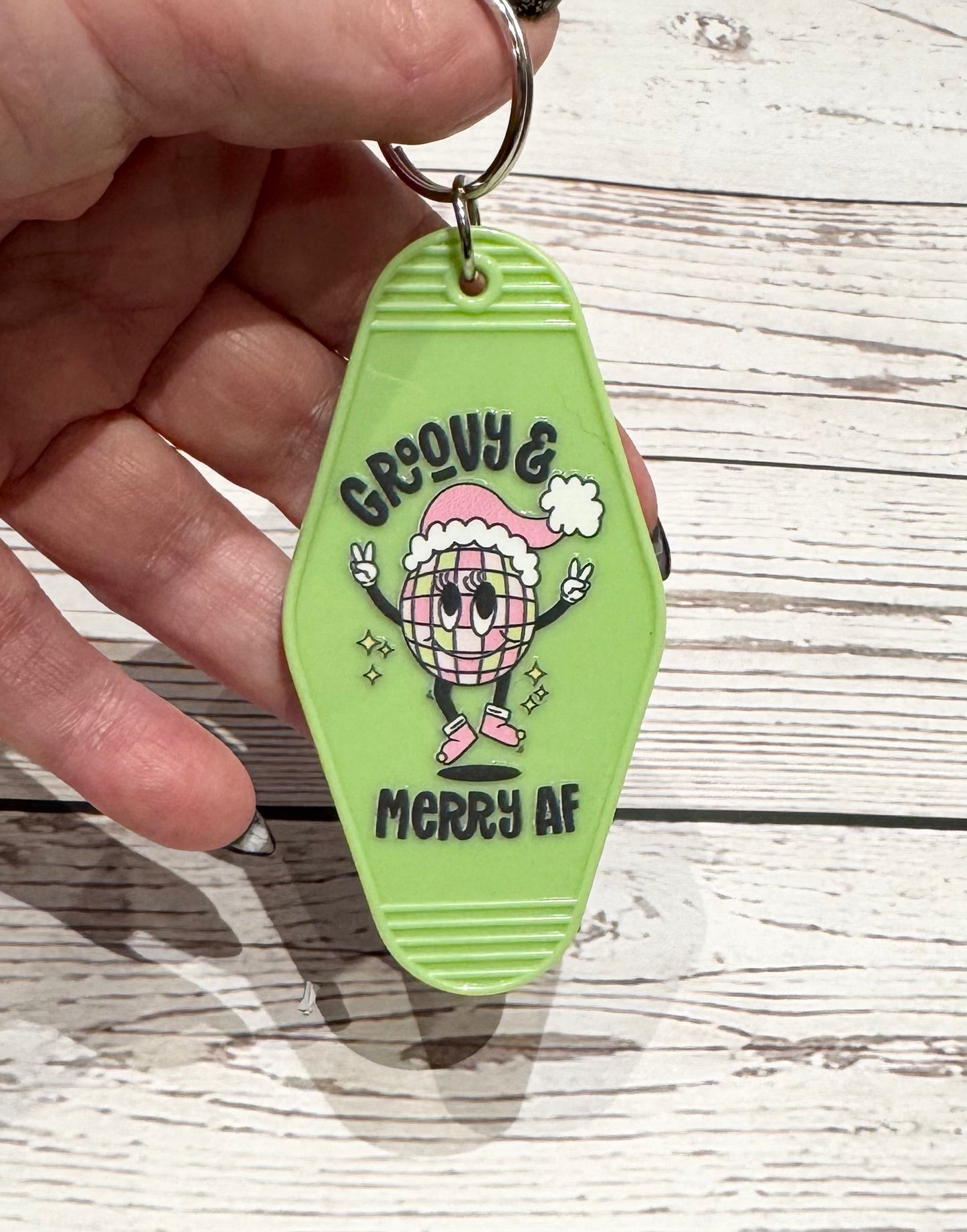 Groovy & Merry AF Motel Keychain- Light Green