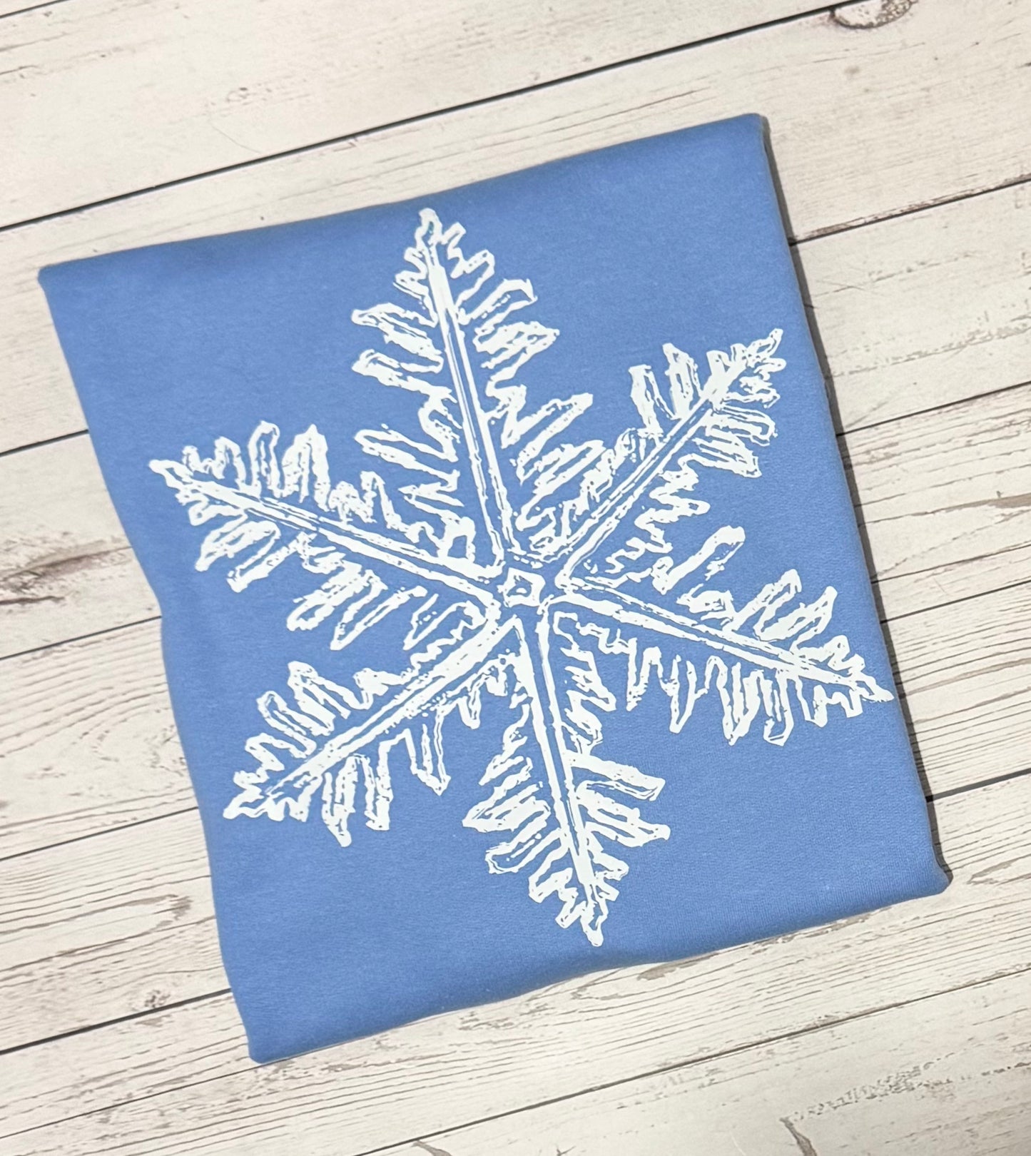 BLUE CREWNECK-Distressed Snowflake Crewneck Sweatshirt