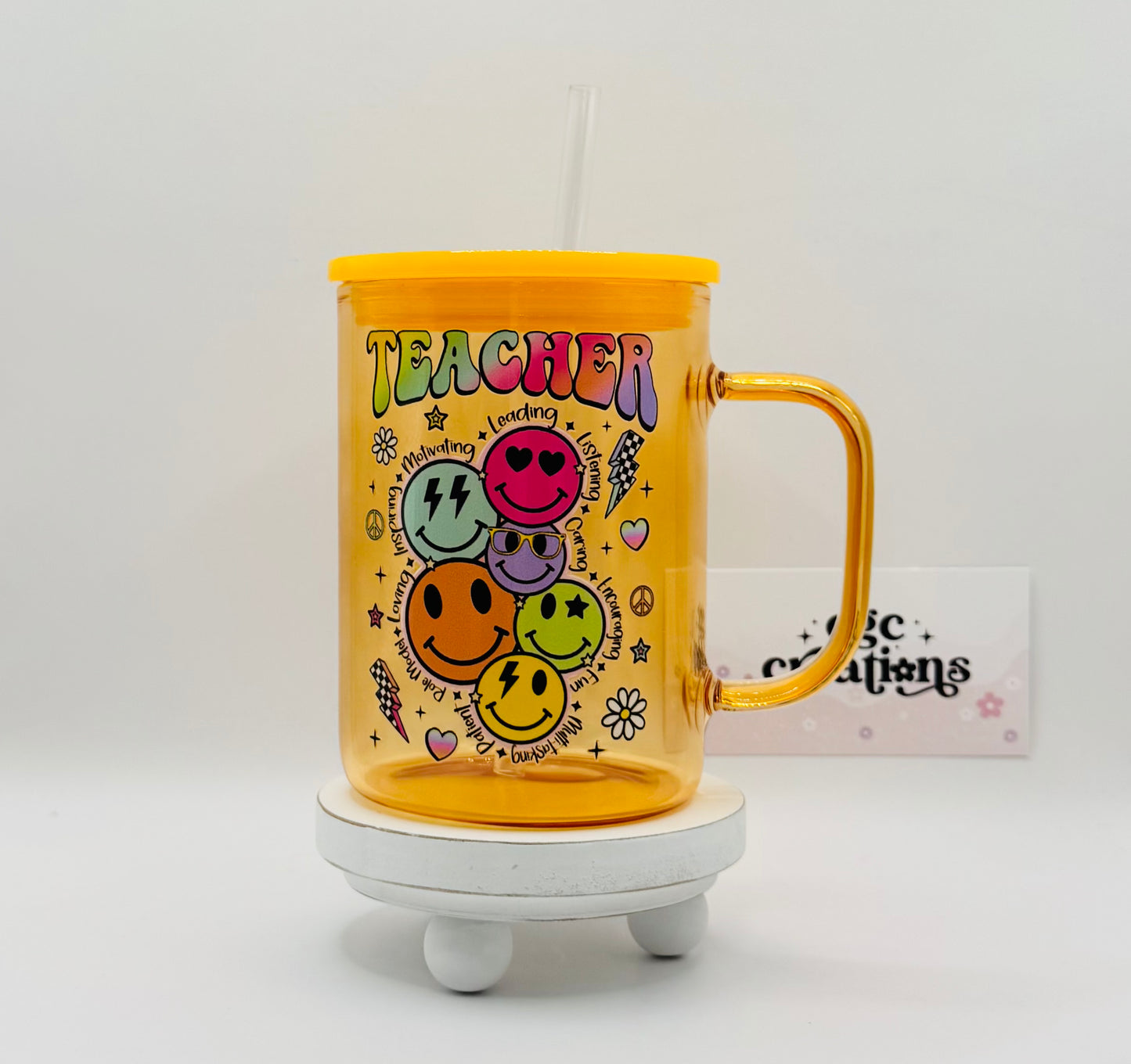 Teacher 17 oz Glass Cup With Handle