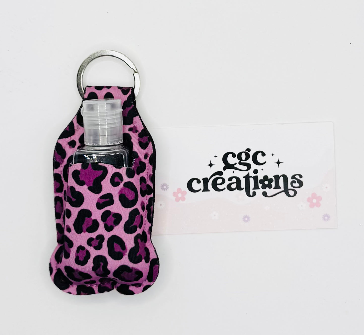 Purple Leopard Neoprene Sanitizer Keychain