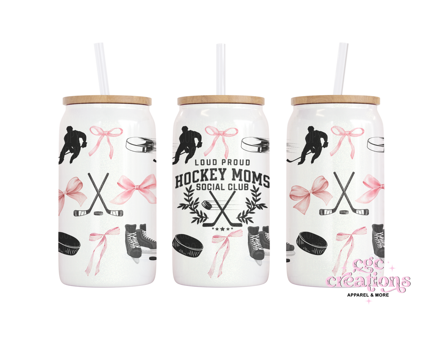 Hockey Moms Social Club 16oz Glass Cup With Lid