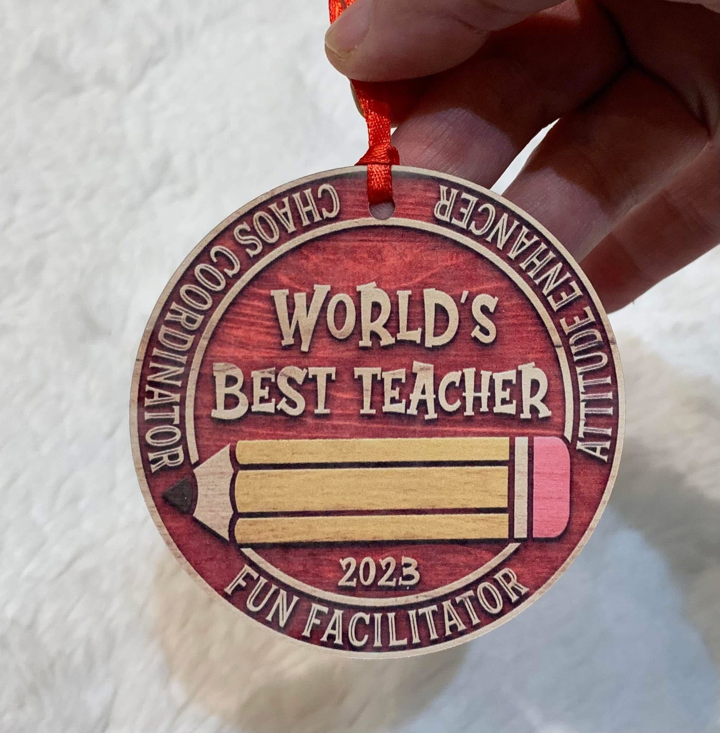 Worlds best teacher Aluminum Round Light Weight Ornament