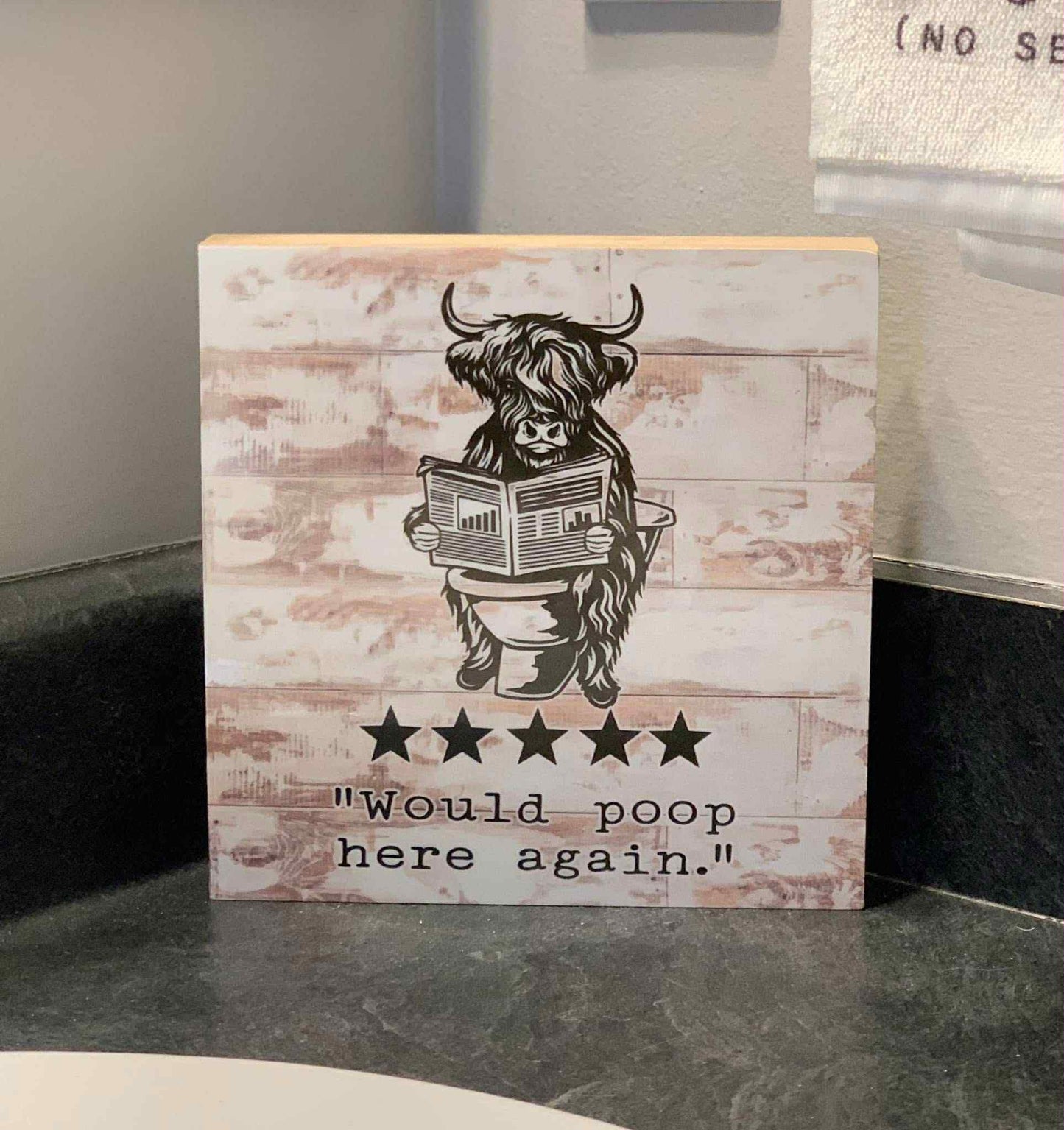 Would Poop Here Again Wood Block Sign