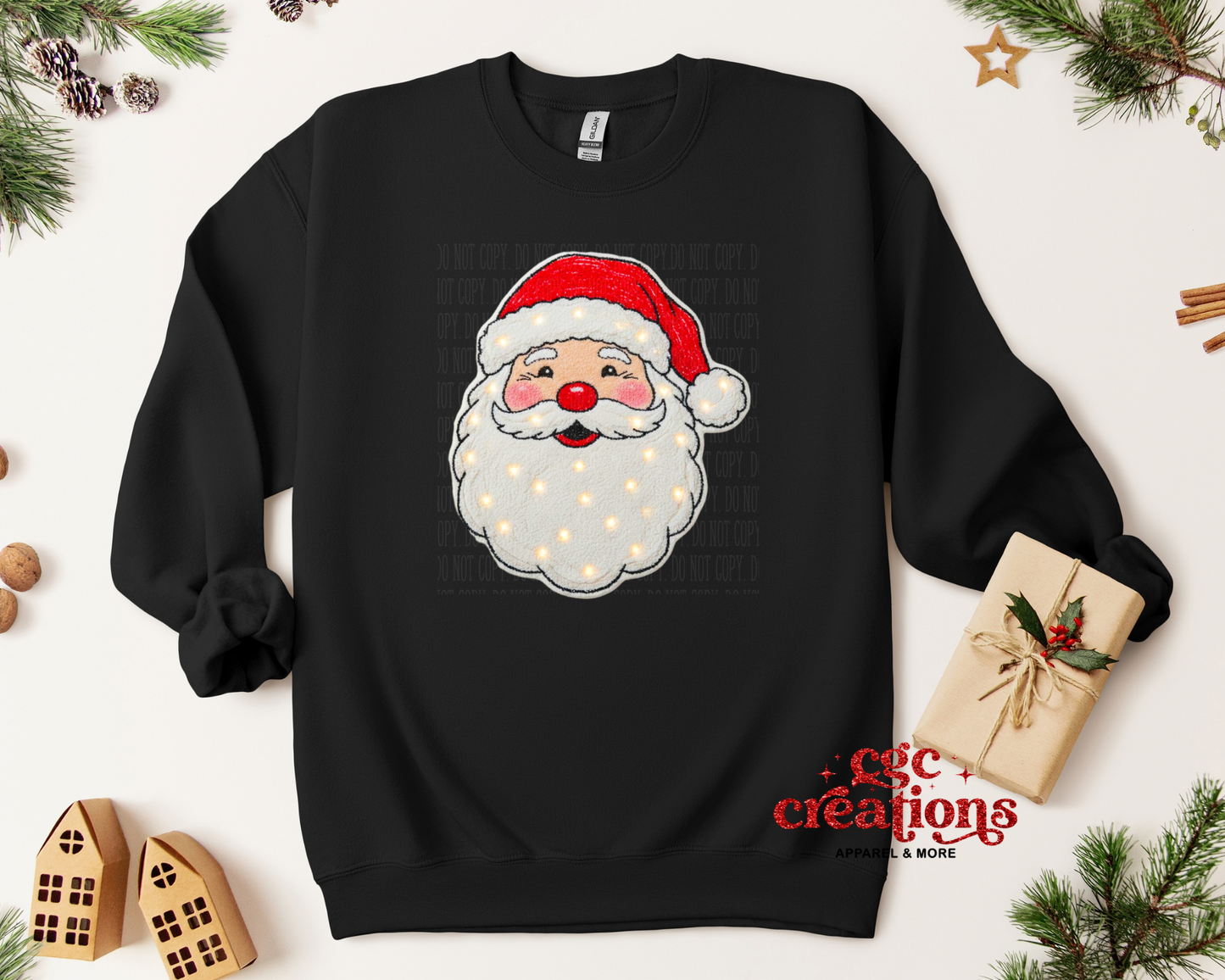 FAUX WOOL & FAUX LIGHTS - Santa Christmas Crewneck Sweatshirt