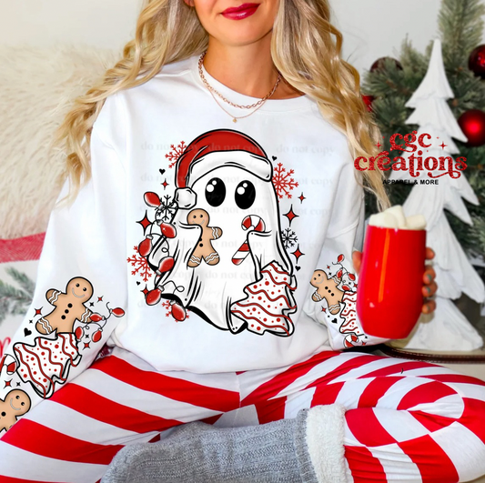 Christmas Ghostie Sleeve Design Crewneck Sweatshirt