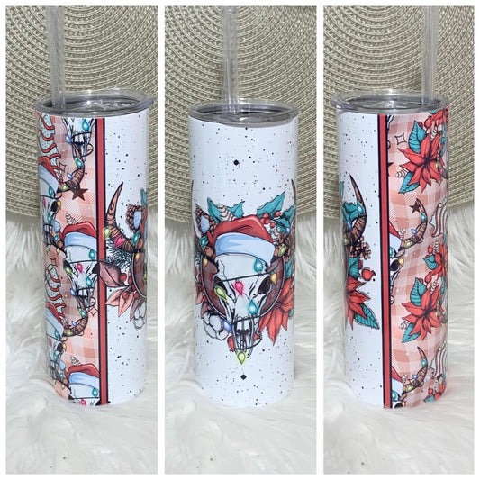 Western Christmas Bull Skull 20oz Insulated Tumbler