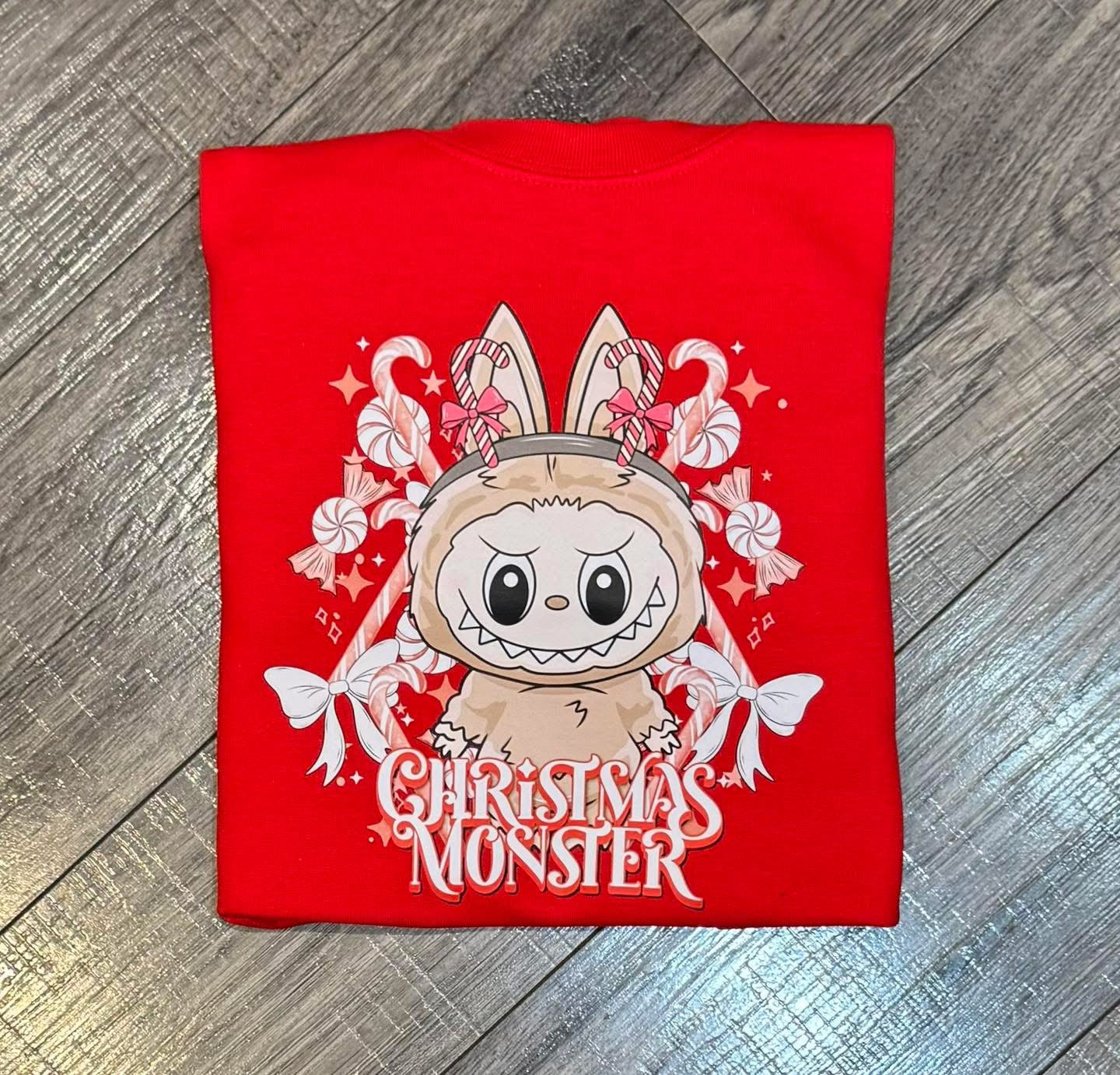 Little Monsters Christmas Youth Crewneck Sweatshirt - Red