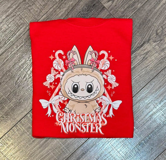 Little Monsters Christmas Youth Crewneck Sweatshirt - Red