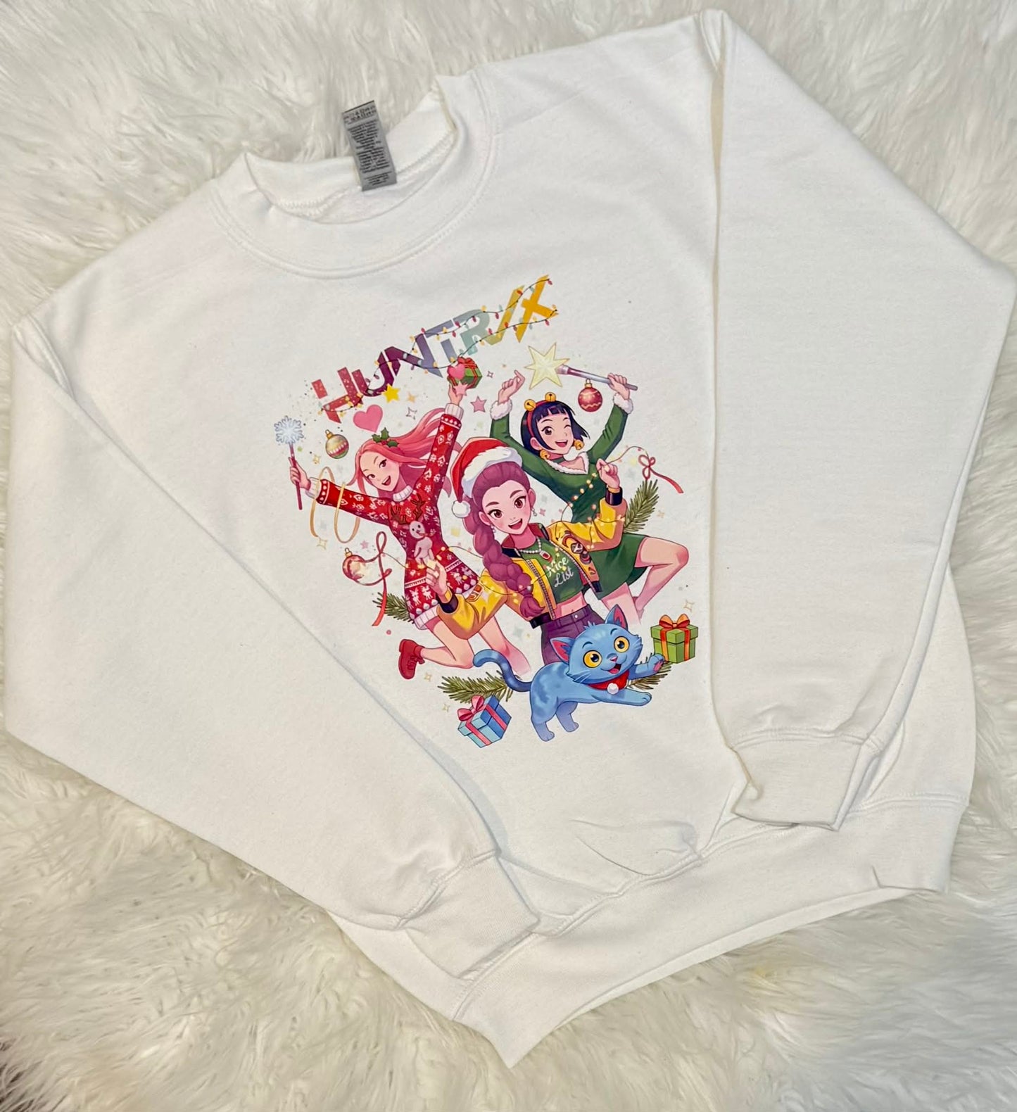 Pop Stars Youth Christmas Crewneck Sweatshirt - white