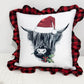 Highland Cow Christmas Red Plaid Trim Pillow