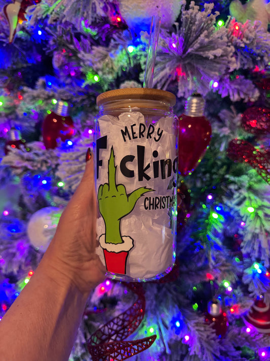 Merry F*cking Christmas #2 16oz Glass Cup With Lid