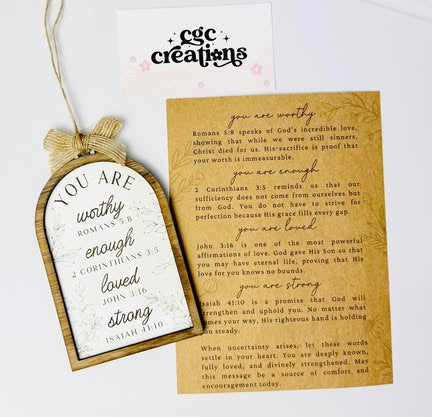 You Are Worthy Ornament/Car Charm With Story Card Mirror Hanger