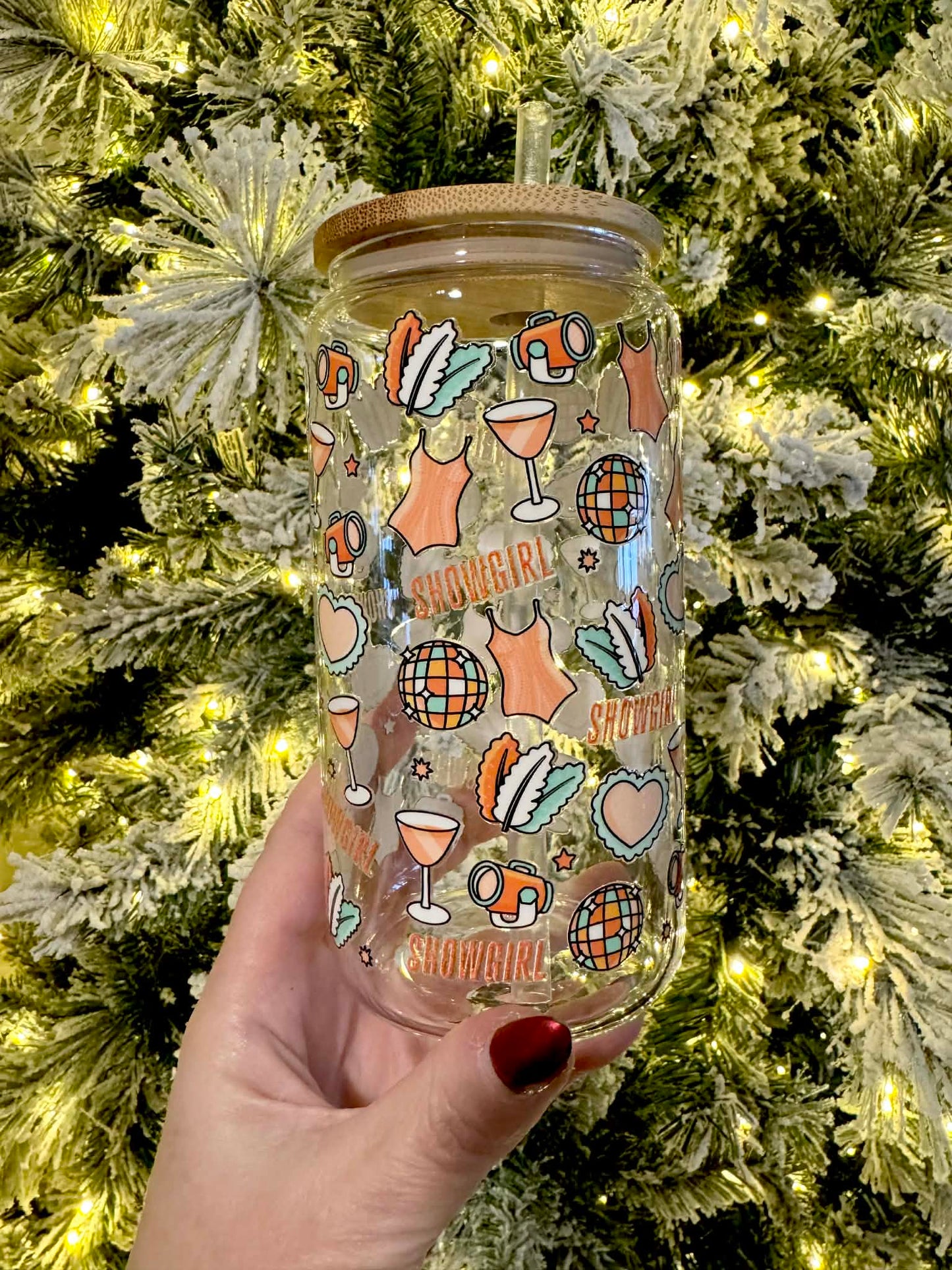 Showgirl Clear 16oz Glass Cup With Lid