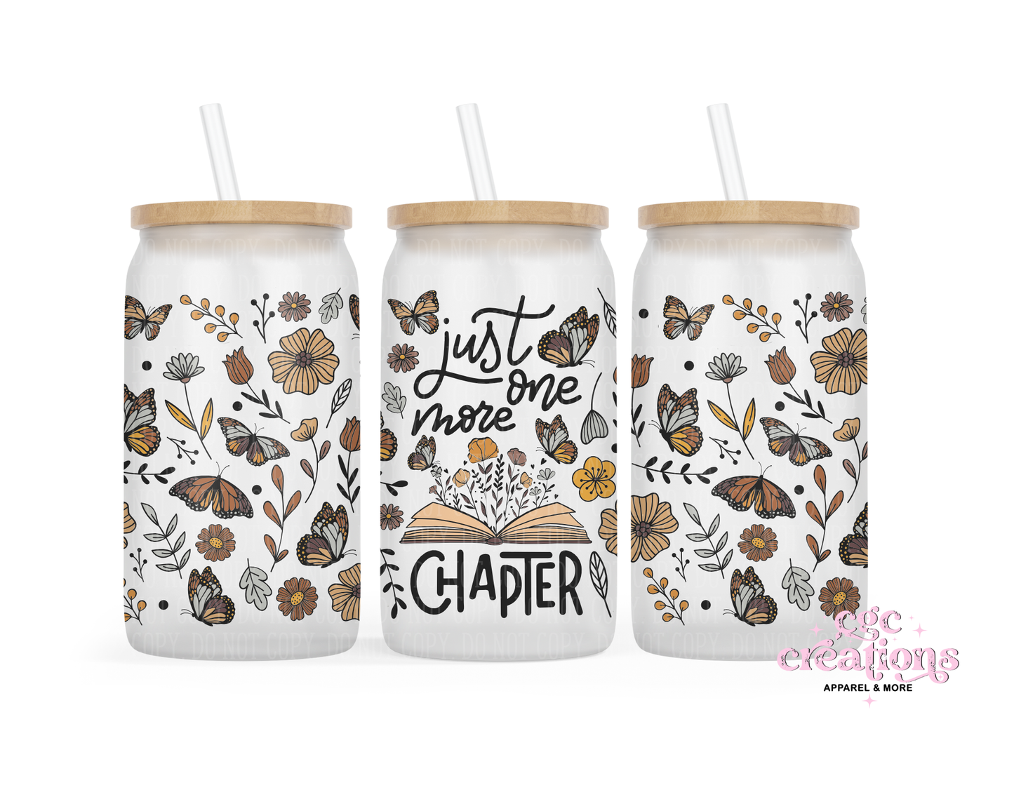 Just One More Chapter 16oz Glass Cup With Lid