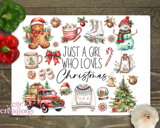 Just A Girl Who Loves Christmas Glass Cutting Board