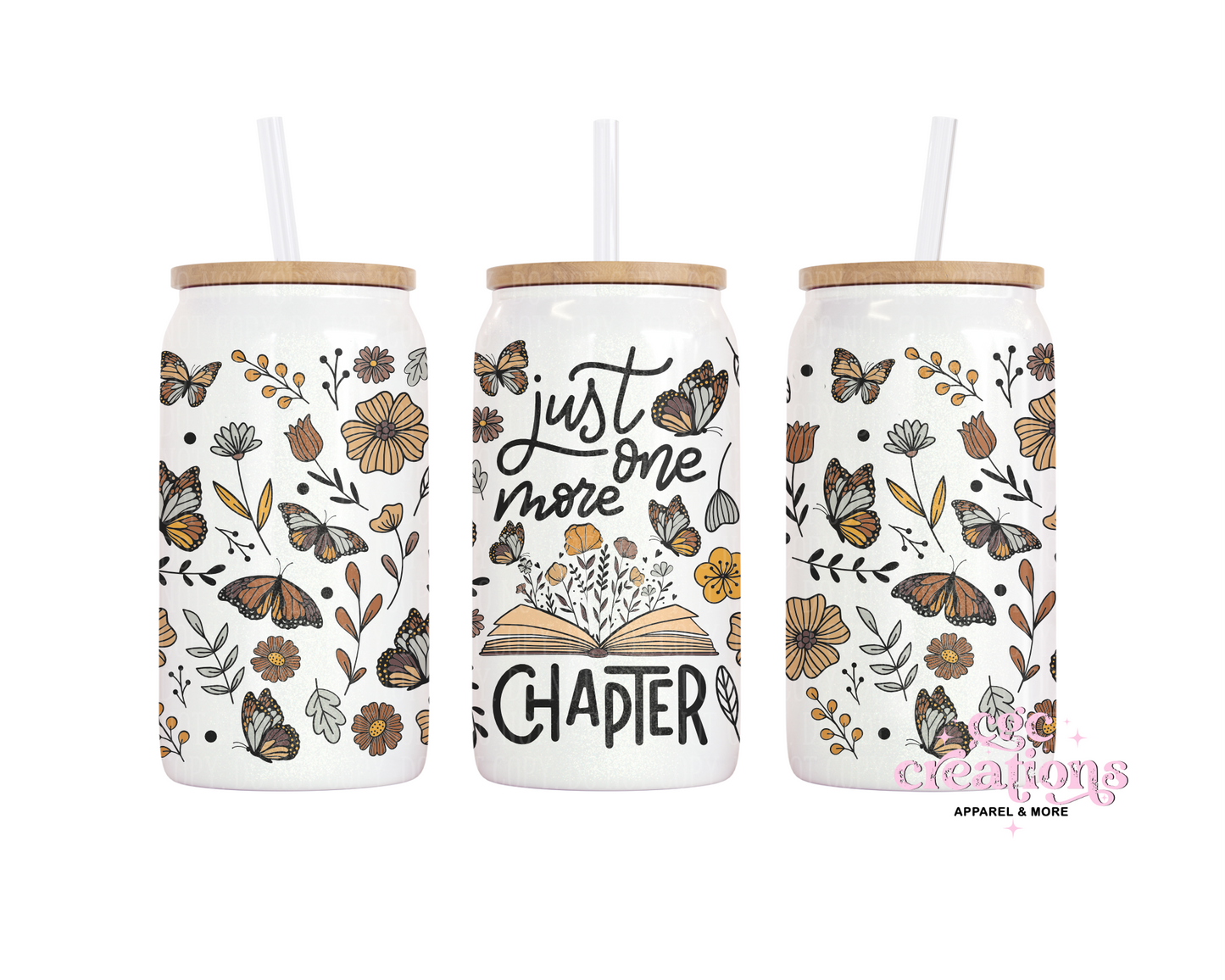 Just One More Chapter 16oz Glass Cup With Lid